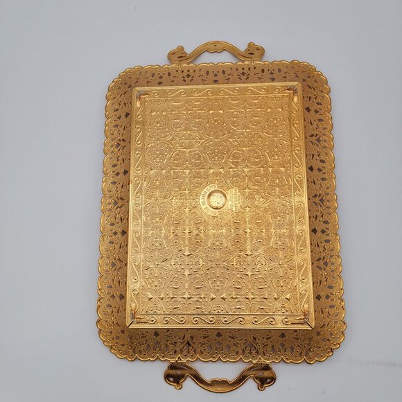 Turkish Zamak Serving Tray Golden Color - Picture 2 of 4